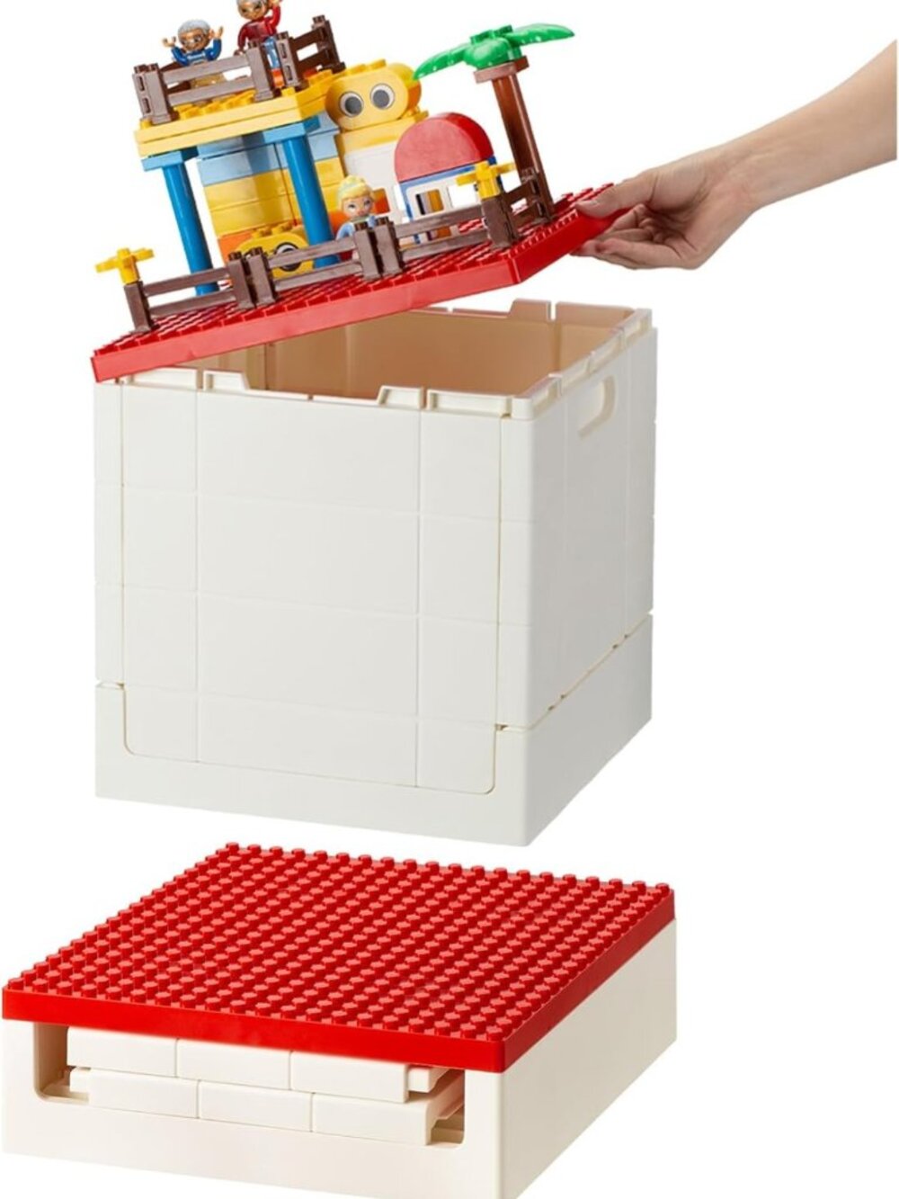 Stackable Collapsible Storage Box with Baseplate Lid for Duplo & Mega Bloks, 26